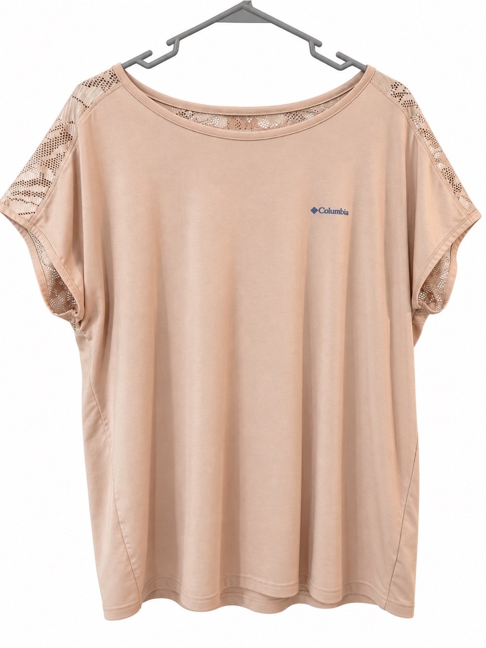 Columbia Peach Mesh Back Keyhole Short Sleeve Top